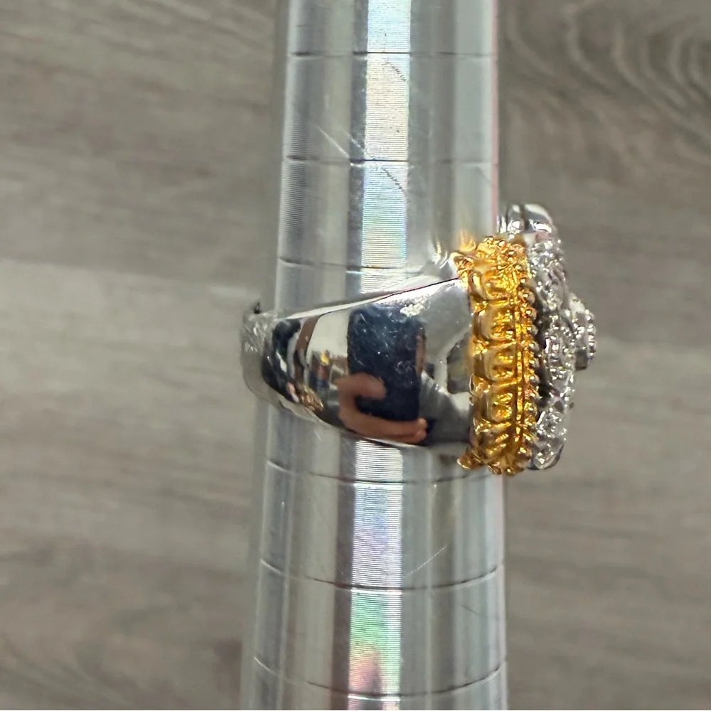 Elegant Gold Tone‎ and Sterling Silver Floral Ring .925